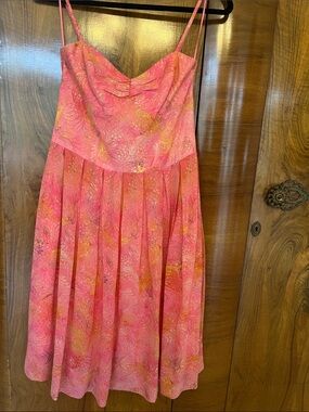 Trina Turk Silk Pink Water Print Spaghetti-Strap Halter Sundress Size 6